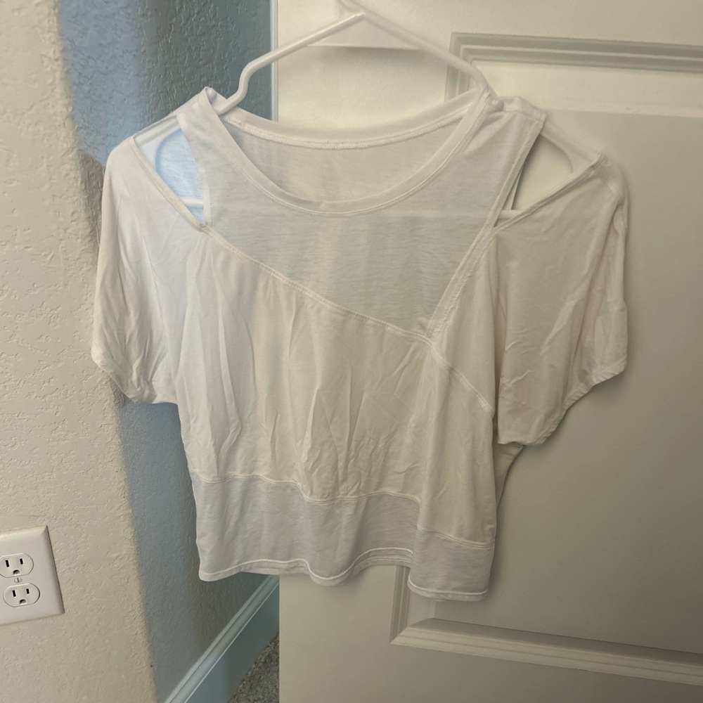 White split shoulder Lululemon top
